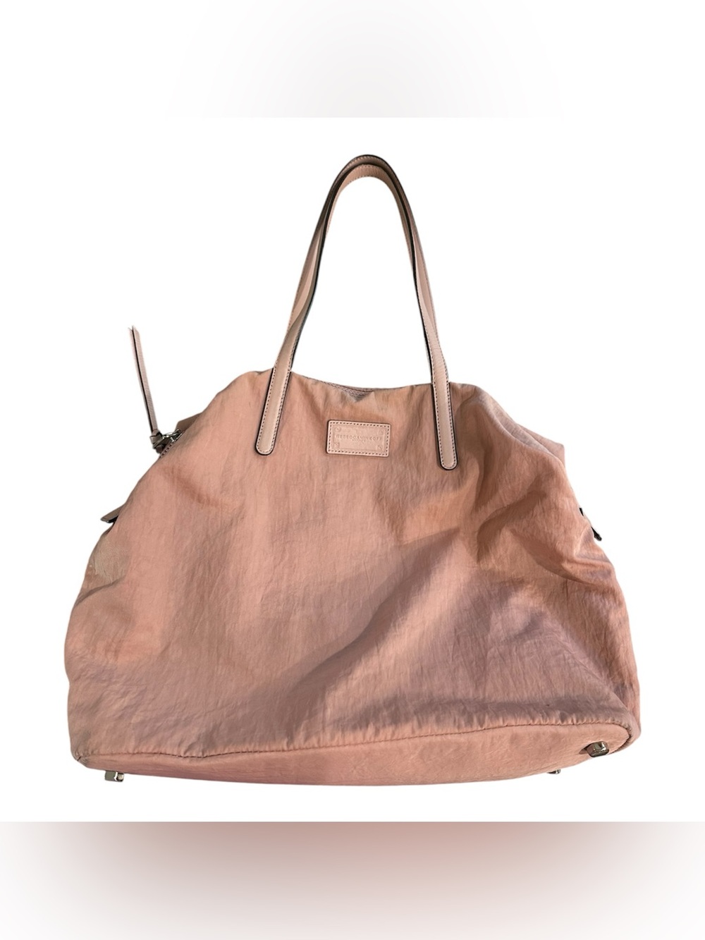 REBECCA MINKOFF Blush Pink Washed Nylon Leather Handles Large Shoulder Bag Tote